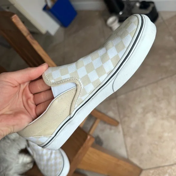 Vans Beige and White Checkered Slip-Ons - Picture 5 of 6